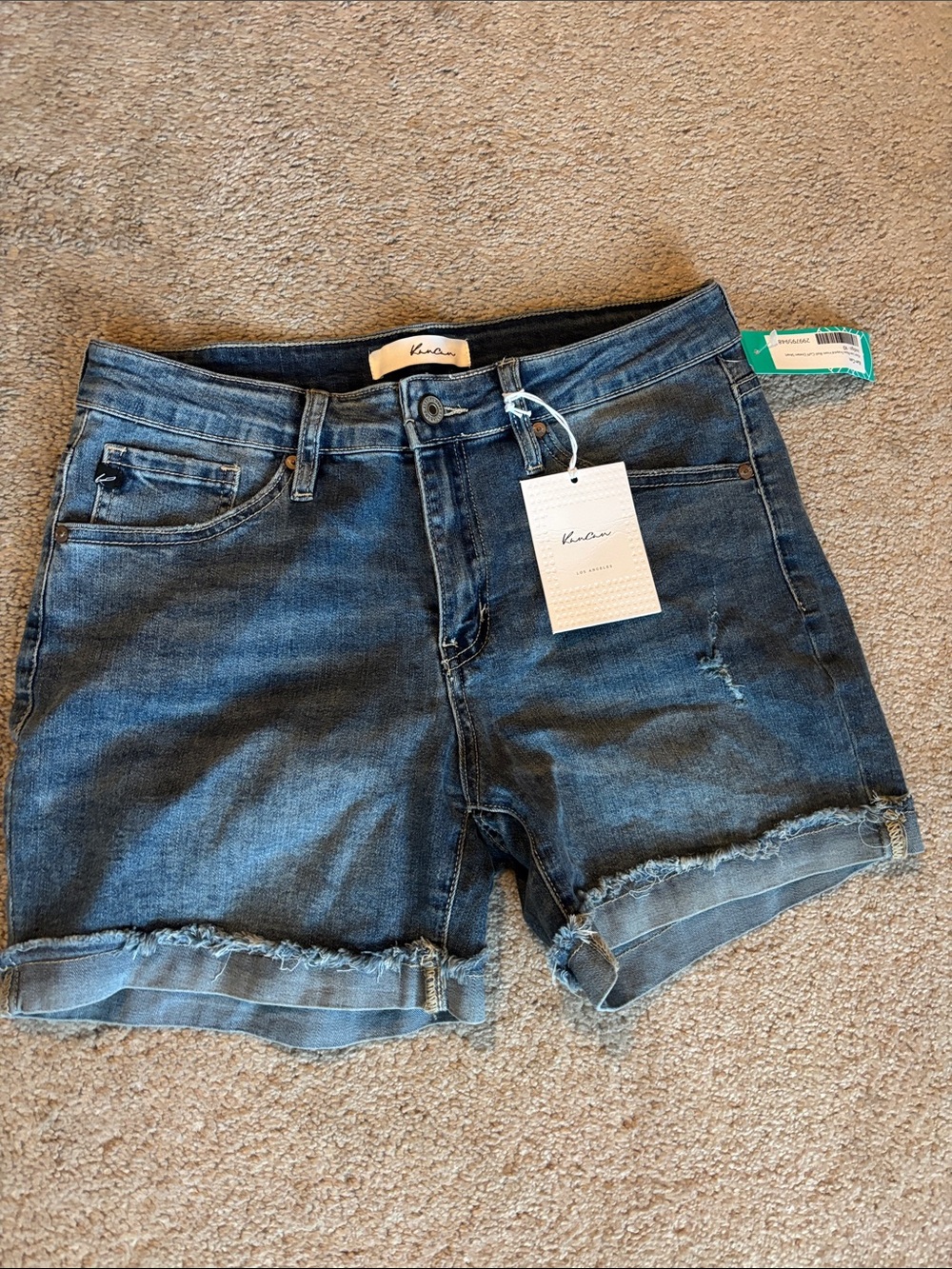 KanCan Washed Blue Denim Frayed Hem Shorts